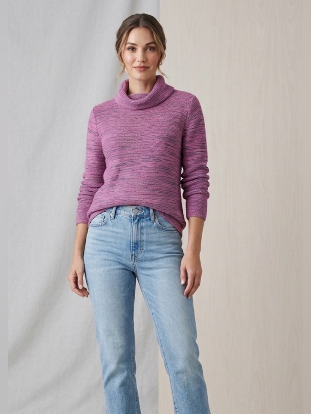 J.Jill marled magenta pink and blue cowl neck sweater size M petite